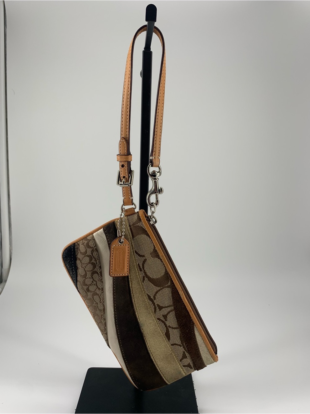 Coach Wave Patchwork Wristlet – Suede, Metallic Leather & Signature Jacquard - Picture 9 of 9